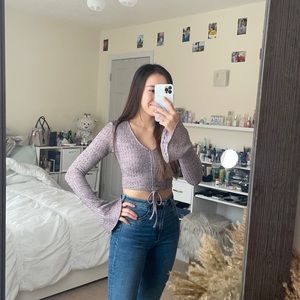 Size XS Bell long sleeve purple crop top